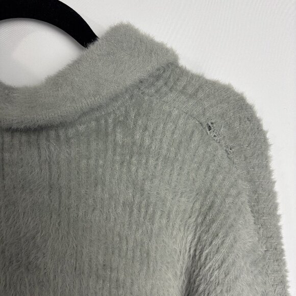 Abercrombie Fitch S Gray Half Zip Fur Furry Long Sleeve Side Split Crop Sweater - Picture 5 of 10
